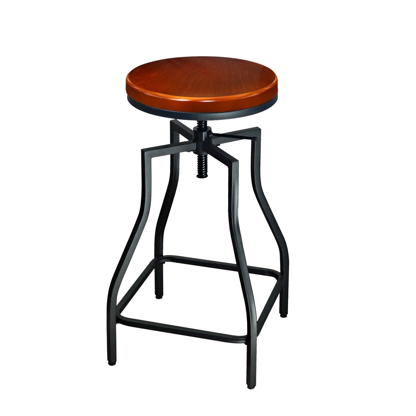 Industrial Adjustable Swivel Metal Kitchen Counter Stool with Wood Veneer Seat, Rustic Brown and Black, Set of 3