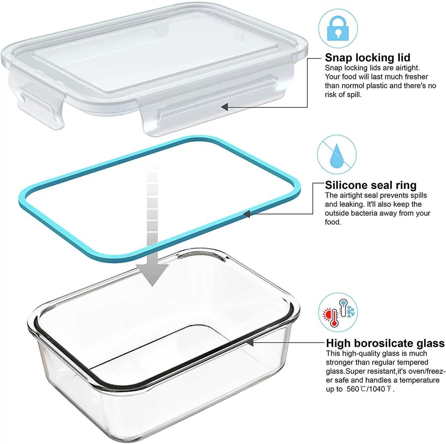 Glass Food Storage Containers with Lids, Glass Meal Prep Containers,Bpa Free (9 Lids & 9 Containers)