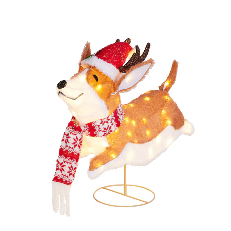 22-In LED Leaping Corgi Dog Decoration