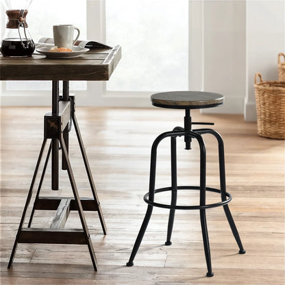 Adjustable Height Bar Stools Set of 4, 27 Inch Saddle Stools for Kitchen Counter Island, Walnut