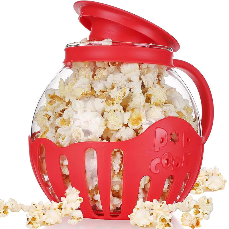 2.25QT Microwave Glass Popcorn Popper with Silicone Lid Microwave Popcorn Popper with Temperature Safe Glass JT186