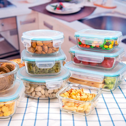 Glass Food Storage Containers with Lids, Glass Meal Prep Containers,Bpa Free (9 Lids & 9 Containers)