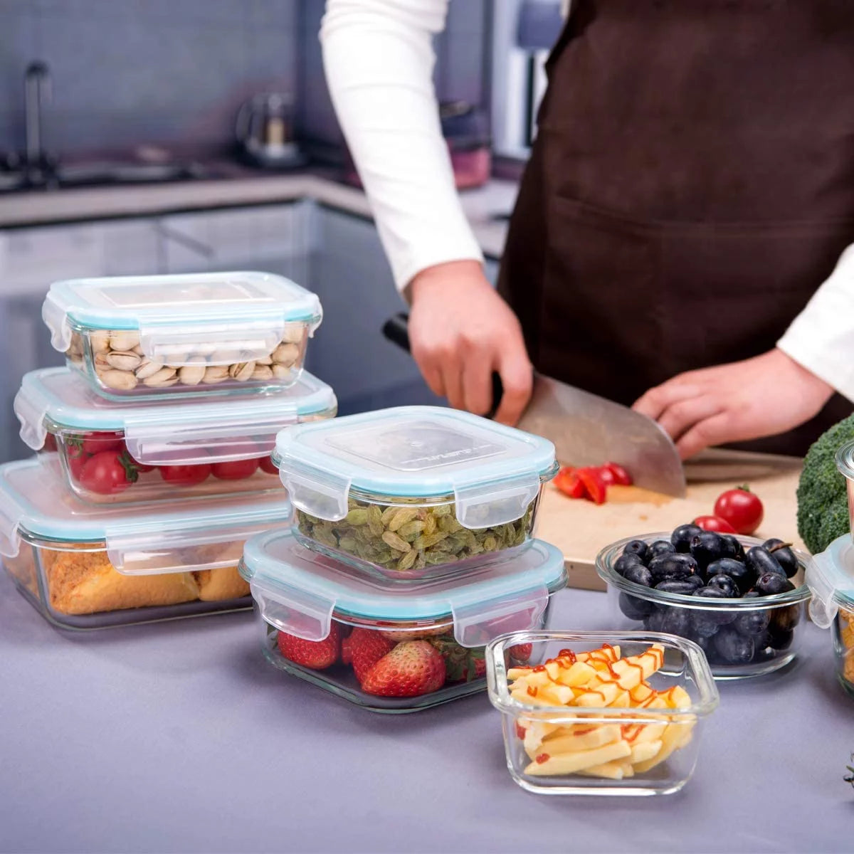 Glass Food Storage Containers with Lids, Glass Meal Prep Containers,Bpa Free (9 Lids & 9 Containers)